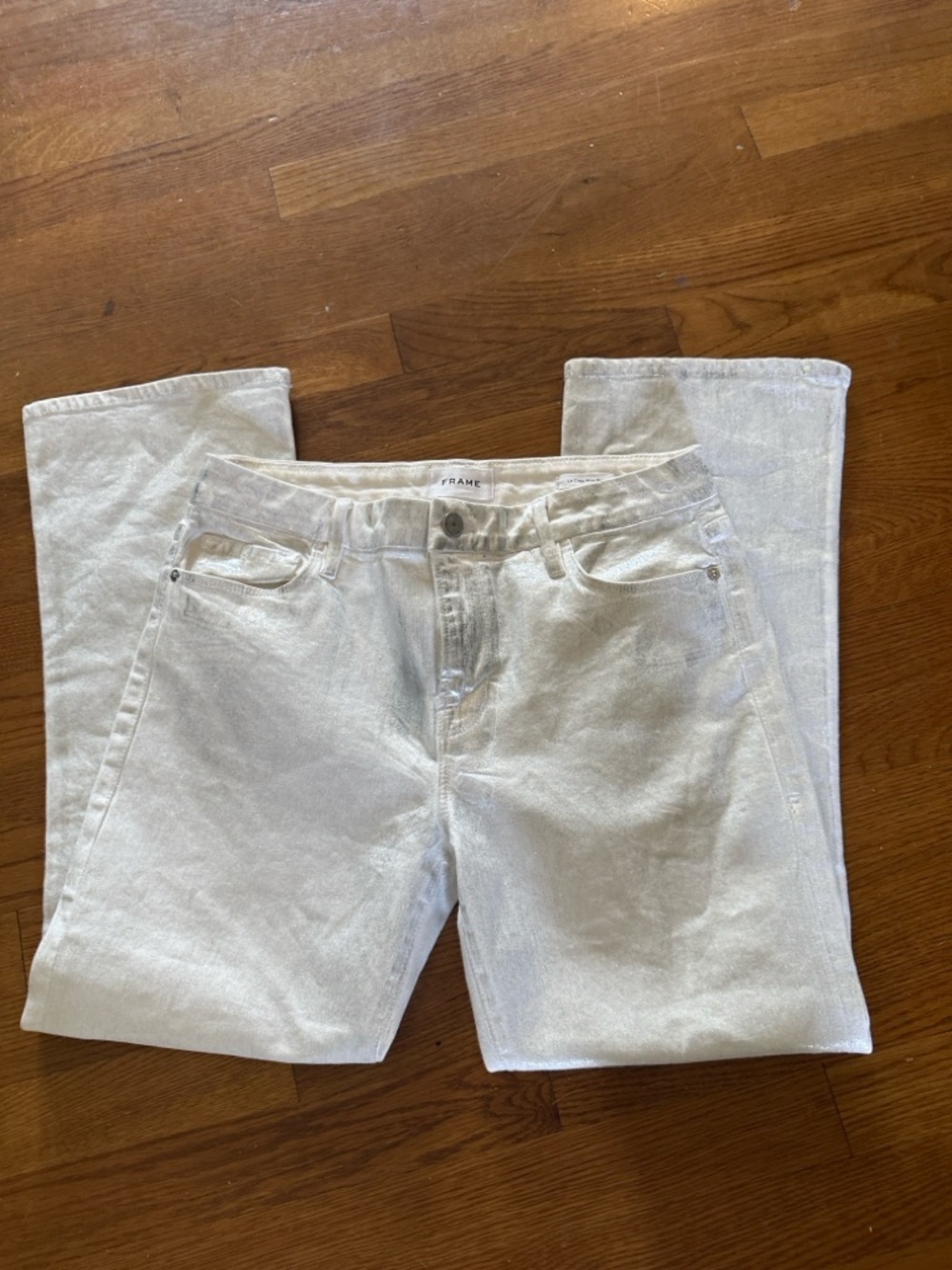 FRAME ladies white silver metallic Jean size 29 La crop mini boot cut. - Picture 10 of 13